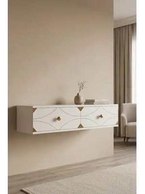 Vivense Alfa Dresuar Antre Hol Rafı Beyaz Gold 120 cm TDA1297BG