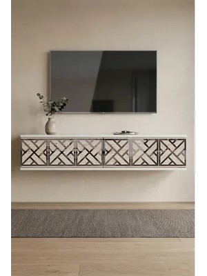 Vivense Arex Duvara Montaj Tv Sehpası Beyaz Traverten Silver 120 cm TDA1238BTS