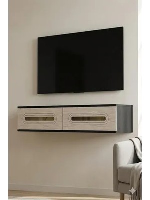 Vivense Rany Duvara Montaj Tv Sehpası Antrasit Traverten Gold 120 cm TDA1220ATG