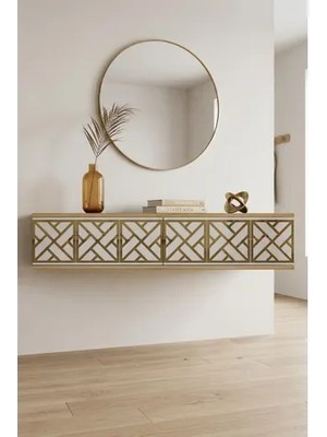 Vivense Arex Dresuar Antre Hol Rafı Safirmeşe Beyaz Gold 120 cm DA1238DBG
