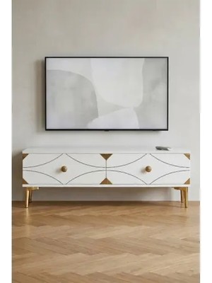 Vivense Alfa Tv Sehpası Beyaz Gold 120 cm TSA1297BG
