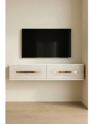 Vivense Rany Duvara Montaj Tv Sehpası Beyaz Traverten Gold 120 cm TDA1220BTG