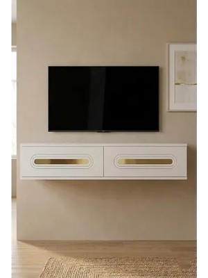 Vivense Rany Duvara Montaj Tv Sehpası Beyaz Gold 120 cm TDA1220BG
