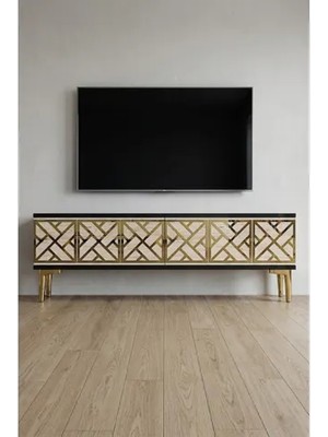 Vivense Arex Tv Sehpası Antrasit Traverten Gold 120 cm TSA1238ATG