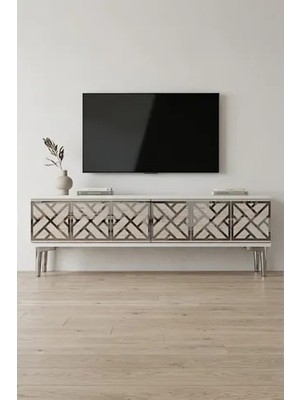 Vivense Arex Tv Sehpası Beyaz Traverten Silver 120 cm TSA1238BTS