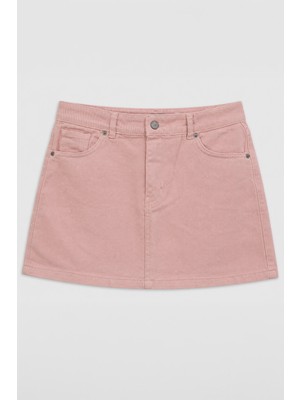 Banny Jeans %100 Pamuk Yüksek Bel Pembe Mini Jean Etek