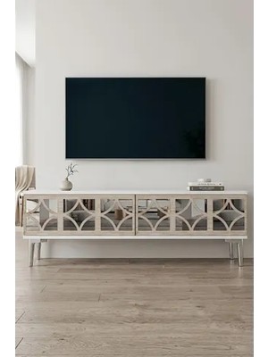 Vivense Öz Tv Sehpası Beyaz Traverten Silver 120 cm TSA1236BTS