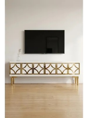 Vivense Lem Tv Sehpası Beyaz Gold 120 cm TSA1237BG