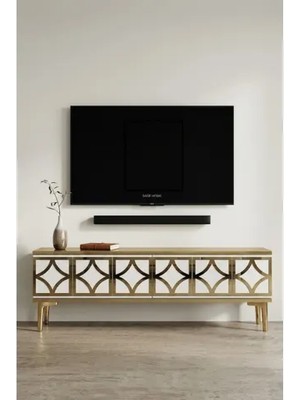 Vivense Lem Tv Sehpası Safirmeşe Beyaz Gold 120 cm TSA1237DBG