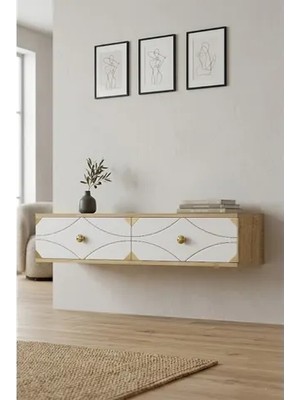 Vivense Alfa Dresuar Antre Hol Rafı Safirmeşe Beyaz Gold 120 cm TDA1297DBG
