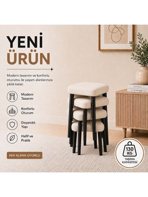 Evdera Mobilya Kare 4lü Puf Takımı Tabure Bench Makyaj Sandalyesi Siyah Ayak