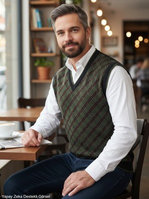 Kamalı Erkek Siyah Tüylenme Yapmayan Anti Pilling Kumaş Standart Fit Normal Kesim V Yaka Triko Süveter
