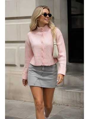 Parkkaron Basic Crop Yumuşak Dokulu Dik Yaka Triko Hırka AW25HI0004