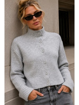 Parkkaron Basic Crop Yumuşak Dokulu Dik Yaka Triko Hırka AW25HI0004
