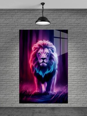 Marsilyan Neon Aslan Modern Cam Tablo | Şık Duvar Sanatı ve Ev Dekoru | Seri 2C6NO3