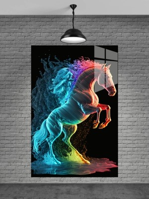 Marsilyan Neon At Dekoratif Cam Tablo | Salon ve Ofis Duvar Dekoru | Seri Xucwd5