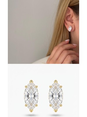 New Obsessions Marquize Uzun Taşlı Gold Çivi Küpe