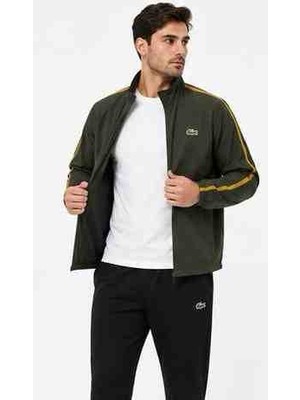 Lacoste Şeritli Haki-Siyah Regular Fit Eşofman Takımı
