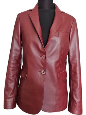 Asus Deri- Le 552 - Hakiki Deri Bordo Kadın Blazer Ceket