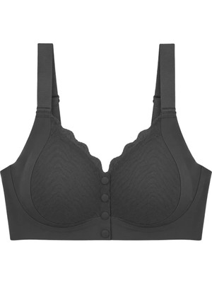 Cottonhill Seamless Bra - Larevia | Siyah Lazer Kesim Önden Düğmeli Tül Detaylı Kadın Sütyen
