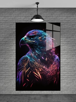 Marsilyan Neon Kartal Dekoratif Cam Duvar Tablosu | Modern Salon Dekoru | Seri DZVP3R