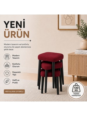 Evdera Mobilya Kare 4lü Puf Takımı Tabure Bench Makyaj Sandalyesi Siyah Ayak