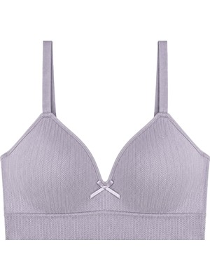 Cottonhill Bra - Mirel | Lila Büyük Beden Bambu Desenli Balensiz Minimizer Kadın Sütyen