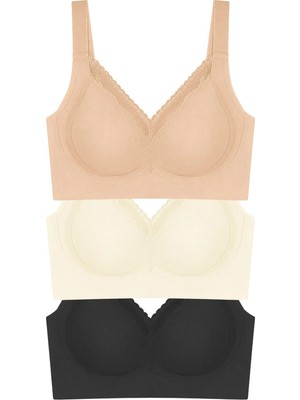 Cottonhill Seamless Bra - Seravia | Lazer Kesim Dantelli Minimizer Kadın Sütyen 3'lü Paket-2