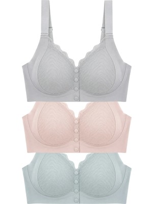 Cottonhill Seamless Bra - Larevia | Lazer Kesim Önden Düğmeli Tül Detaylı Kadın Sütyen 3'lü Paket