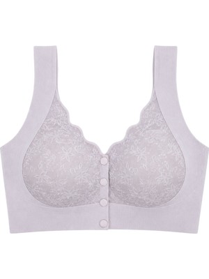 Cottonhill Seamless Bra - Lunessa | Lila Lazer Kesim Dikişsiz Önden Düğmeli Dantelli Minimizer Kadın Sütyen