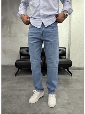 Difransel Jeans Likralı Düz Paça Mavi Yıkamalı Regular Fit Jean