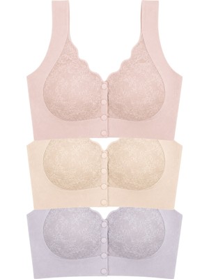 Cottonhill Seamless Bra - Lunessa | Lazer Kesim Dikişsiz Önden Düğmeli Dantelli Minimizer Kadın Sütyen 3'lü Paket