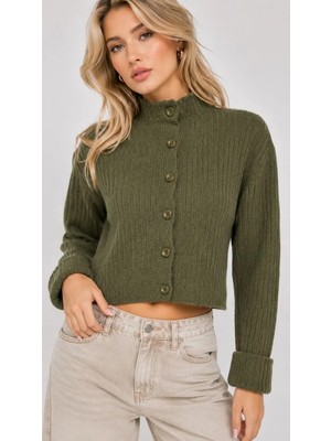 Parkkaron Basic Crop Yumuşak Dokulu Dik Yaka Triko Hırka AW25HI0004
