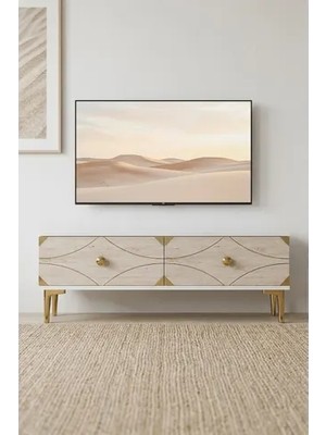 Vivense Alfa Tv Sehpası Beyaz Traverten Gold 120 cm TSA1297BTG