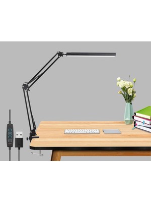 Sefa Ticaret Dekoratif LED Masa Lambası SY040 USB Kablolu Kademeli 3 Eklemli LED Masa Lambası, Kıskaçlı Model Çalışma Masası Lambası Kitap Okuma Için Işık (SY040 - Siyah)