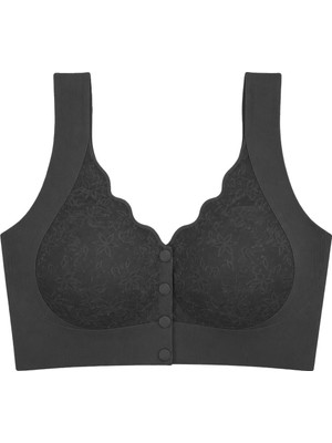 Cottonhill Seamless Bra - Lunessa | Siyah Lazer Kesim Dikişsiz Önden Düğmeli Dantelli Minimizer Kadın Sütyen