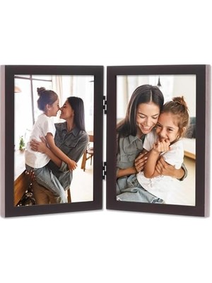 Sefa Ticaret 755957D Espresso Ahşap Menteşeli Çift Resim Çerçevesi, 13,8 x 17,7 Cm, Koyu Ceviz