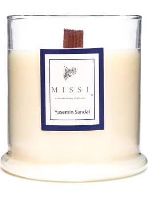 Sefa Ticaret Üfleme Cam Ahşap Fitilli Yasemin Sandal Kokulu Vegan Mum (140 Gr)