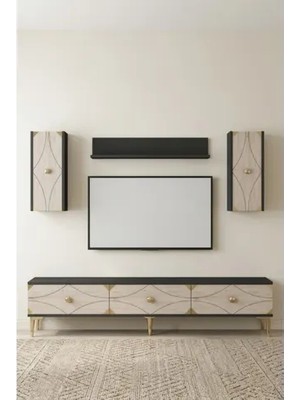 Vivense Alfa Tv Ünitesi Antrasit Traverten Gold 180 cm TVR1897ATG