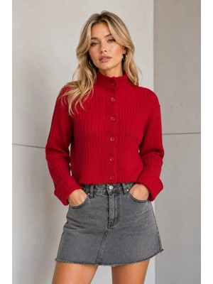 Parkkaron Basic Crop Yumuşak Dokulu Dik Yaka Triko Hırka AW25HI0004
