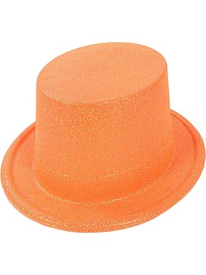 Magicool Floresan Turuncu Renk Simli Uzun Fötr Melon Şapka 12 cm