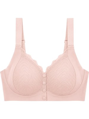 Cottonhill Seamless Bra - Larevia | Pudra Lazer Kesim Önden Düğmeli Tül Detaylı Kadın Sütyen
