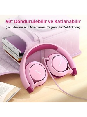Sefa Ticaret Earfun S1 Kablolu Kulaküstü Çocuk Kulaklık - Ayarlanabilir Kafa Bandı - Okul/seyahat/erkek/kız Çocuklar/bilgisayar/tablet Için Taşınabilir - Pembe