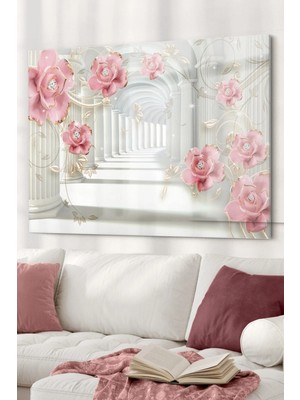 Marsilyan Pembe Gül ve Inci Modern Dekoratif Cam Duvar Tablosu | Duvar Sanatı | Seri Q7D77E