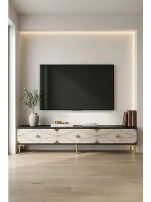 Vivense Alfa Tv Sehpası Antrasit Traverten Gold 180 cm TSA1897ATG