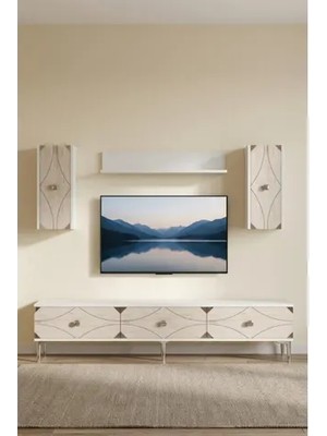 Vivense Alfa Tv Ünitesi Beyaz Traverten Silver 180 cm TVR1897BTS