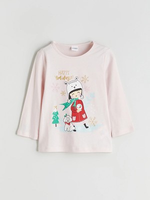 Lc Waikiki Yeni Sezon Bisiklet Yaka Uzun Kollu Baskılı Kız Çocuk Pijama Üst
