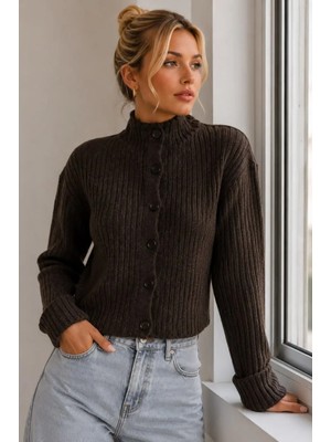 Parkkaron Basic Crop Yumuşak Dokulu Dik Yaka Triko Hırka AW25HI0004