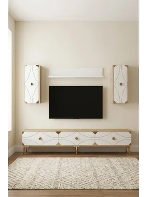 Vivense Alfa Tv Ünitesi Safirmeşe Beyaz Gold 180 cm TVR1897DBG