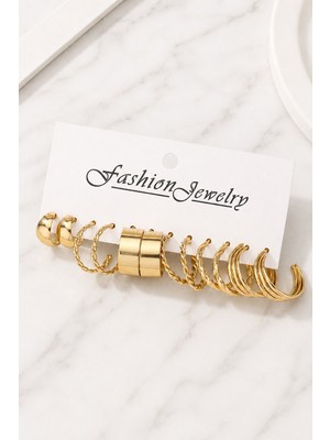 Trend Collection Kadın Gold 6’lı Küpe Seti – Halka ve Burgu Modern Tasarım